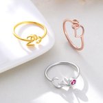 Personalized Dainty Interlocking Initial Ring with Birthstone Female Jewelry Anniversary Birthday Gift for Women