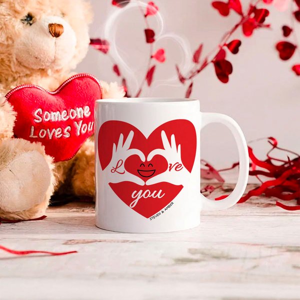 Personalised Red Heart Smile 11 oz Couple Ceramic Mug with Name Valentine's Day Anniversary Christmas Gift for Couple Spouse