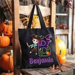 Personnalisé Thème Halloween Initiale Personnage Cartoon Citrouille Sac en toile réutilisable avec nom Cadeau de fête Halloween pour garçons filles