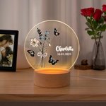 Veilleuse LED Acrylique Personnalisée avec Fleur de Naissance et Nom Décoration Maison Cadeau d’Anniversaire Fête des Mères pour Femme