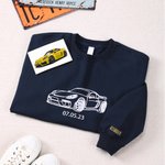 Personalised Iconic Car Motocycle Embroidered Photo T-shirt Sweatshirt Hoodie with Text Birthday  Anniversary Gift for Car Owners