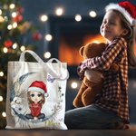 Chapeau de Père Noël Personnalisé Cartoon Crescent Moon Canvas Tote Bag with Name Daily Use Christmas Birthday Gift for Woman Girl