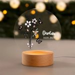 Veilleuse LED Acrylique Personnalisée avec Fleur de Naissance et Nom Décoration Maison Cadeau d’Anniversaire Fête des Mères pour Femme