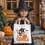 Personalized Moon Pumpkin Halloween Cartoon Character Large Canvas Tote Bag with Name Halloween Party Gift for Boys Girls