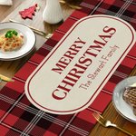 Personalized Merry Christmas Green Red Plaid Table Runner with Text Home Decor Housewarming Christmas Festival Party Favors Gift for Family Friend