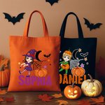 Personalized Moon Pumpkin Halloween Cartoon Character Large Canvas Tote Bag with Name Halloween Party Gift for Boys Girls