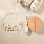 Luce notturna LED personalizzata in acrilico con nome base in legno e animali della foresta decorazione per cameretta regalo di compleanno per bambini