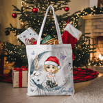 Chapeau de Père Noël Personnalisé Cartoon Crescent Moon Canvas Tote Bag with Name Daily Use Christmas Birthday Gift for Woman Girl