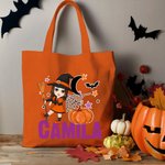 Personalized Moon Pumpkin Halloween Cartoon Character Large Canvas Tote Bag with Name Halloween Party Gift for Boys Girls