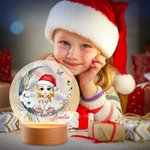 Personalized Moon Floral Santa Hat Cartoon Character LED Night Light with Name and Wooden Base Birthday Christmas Gift for Family Kids