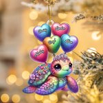 Personalized Sweetheart Balloon Beautiful Turtle Acrylic Ornament with 1-10 Names Home Decor Christmas Gift for Mom Grandma Family