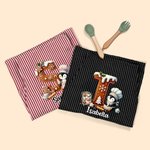 Personalized Christmas Penguin Biscuit Initial Kid Adult Baking Apron with Name and Front Pocket Birthday Christmas Gift for Kids Family