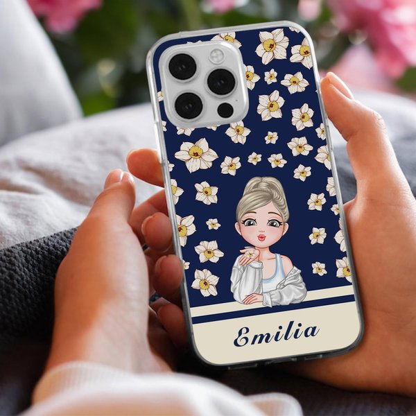 Custodia iPhone personalizzata in TPU con nome personaggio e fiore di nascita regalo ideale per compleanni e occasioni speciali per donne