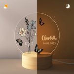 Veilleuse LED Acrylique Personnalisée avec Fleur de Naissance et Nom Décoration Maison Cadeau d’Anniversaire Fête des Mères pour Femme