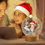 Personalized Moon Floral Santa Hat Cartoon Character LED Night Light with Name and Wooden Base Birthday Christmas Gift for Family Kids