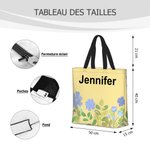 Sac à Main Personnalisé avec Nom et Motif Floral Accessoire de Voyage Courses Cadeau Anniversaire pour Femme Maman Mamie