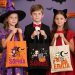 Personalized Moon Pumpkin Halloween Cartoon Character Large Canvas Tote Bag with Name Halloween Party Gift for Boys Girls