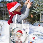 Chapeau de Père Noël Personnalisé Cartoon Crescent Moon Canvas Tote Bag with Name Daily Use Christmas Birthday Gift for Woman Girl