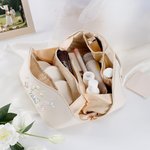 Personalized Watercolour Floral Initial PU Leather Wide Opening Makeup Bag with Name Travel Essential Wedding Gift for Bestie Bridesmaid