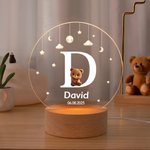Personalized Cute Animal Dog Cat LED Night Light with Name and Wooden Base Nursery Decor Birthday Gift for Kids Pet Lovers