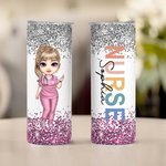 Personalised Cartoon Doctor Nurse Character Name Insulated 20 oz Skinny Tumbler with Straw and Lid Nurse Week Appreciation Gift for Medical Staff