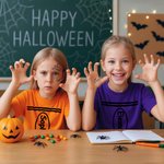 Personalized Multicolor Crayon Design Breathable 100% Cotton Kid Adult T-shirt with Text Halloween Family Outfit Party Gift for Kids Adults Teachers