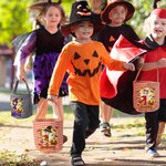 Personalized Cute Cartoon Character Pumpkin Moon Checkered Bag Candy Bucket with Name Halloween Party Gift for Children