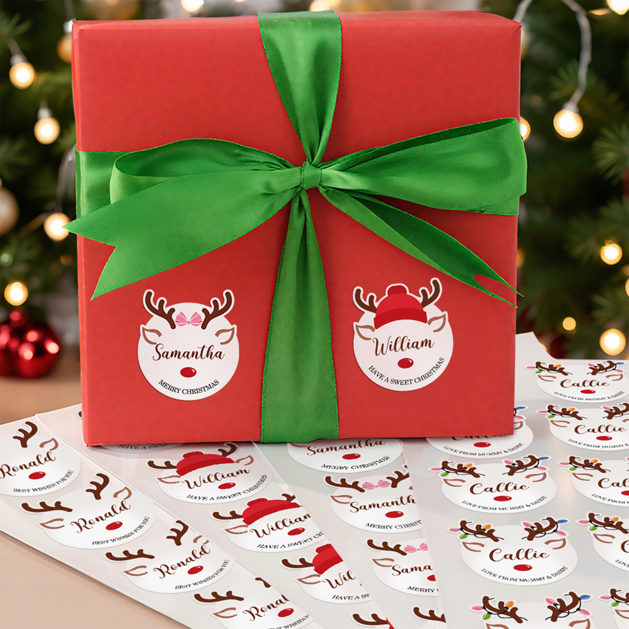 Etiquettes de Noël personnalisées avec nom et texte Décoration de Noël Fête Favori pour la famille et les amis