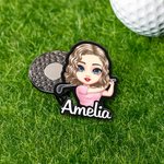 Personlig tecknad golffigur med magnetisk kepsklämma som födelsedagspresent eller tävlingsgåva för golfare
