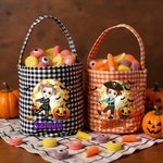 Personalized Cute Cartoon Character Pumpkin Moon Checkered Bag Candy Bucket with Name Halloween Party Gift for Children