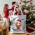 Chapeau de Père Noël Personnalisé Cartoon Crescent Moon Canvas Tote Bag with Name Daily Use Christmas Birthday Gift for Woman Girl