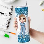 Personalised Cartoon Doctor Nurse Character Name Insulated 20 oz Skinny Tumbler with Straw and Lid Nurse Week Appreciation Gift for Medical Staff