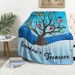 Personalized Bird Tree Branch Soft Throw Blanket with 1-12 Names Home Decor Thanksgiving Birthday Gift for Grandparents