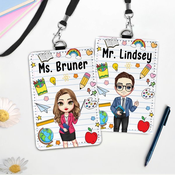 Porte carte d'identité en cuir PU avec lanière et texte Cadeau d'appréciation de la journée de l'enseignant pour l'enseignant