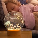 Luce notturna LED personalizzata in acrilico con nome base in legno e animali della foresta decorazione per cameretta regalo di compleanno per bambini