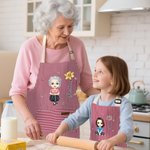 Personalised Birth Flower Cartoon Character Kid Adult Baking Apron with Name and Front Pocket Birthday Gift for Kids Family