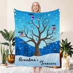 Personalized Bird Tree Branch Soft Throw Blanket with 1-12 Names Home Decor Thanksgiving Birthday Gift for Grandparents