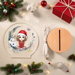 Personalized Moon Floral Santa Hat Cartoon Character LED Night Light with Name and Wooden Base Birthday Christmas Gift for Family Kids