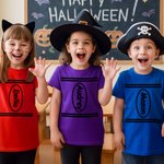 Personalized Multicolor Crayon Design Breathable 100% Cotton Kid Adult T-shirt with Text Halloween Family Outfit Party Gift for Kids Adults Teachers