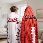 Personalized Baseball Basketball Soft Polar Fleece Hooded Blanket with Name and Number Game Day Birthday Gift for Teammate Coach Ball Sports Lovers