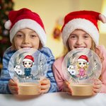 Personalized Moon Floral Santa Hat Cartoon Character LED Night Light with Name and Wooden Base Birthday Christmas Gift for Family Kids