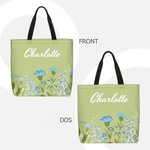 Sac à Main Personnalisé avec Nom et Motif Floral Accessoire de Voyage Courses Cadeau Anniversaire pour Femme Maman Mamie