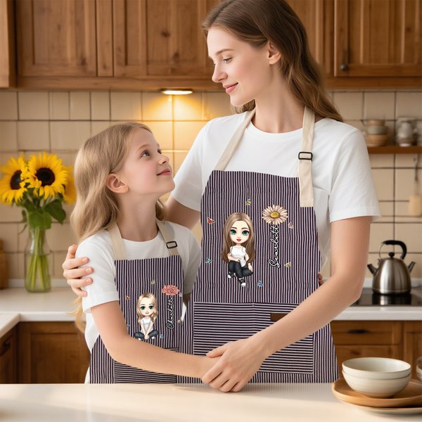 Tablier de pâtisserie personnalisé avec nom et poche frontale Cadeau d'anniversaire pour enfants Famille