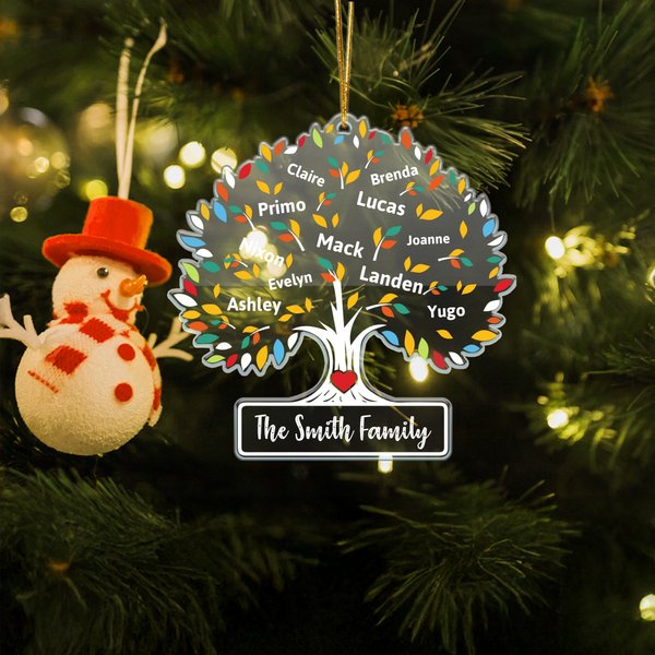 Personalized Colorful Family Tree of Life Clear Acrylic Ornament with 1-16 Names Home Decor Christmas Housewarming Gift for Family