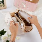 Personalized Watercolour Floral Initial PU Leather Wide Opening Makeup Bag with Name Travel Essential Wedding Gift for Bestie Bridesmaid