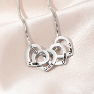 Personalised Heart Outline Pendant Family Necklace with 1-12 Engraved Names Dainty Women's Jewellery Birthday Mother's Day Gift for Mom Grandma