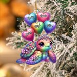 Personalized Sweetheart Balloon Beautiful Turtle Acrylic Ornament with 1-10 Names Home Decor Christmas Gift for Mom Grandma Family