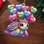 Personalized Sweetheart Balloon Beautiful Turtle Acrylic Ornament with 1-10 Names Home Decor Christmas Gift for Mom Grandma Family