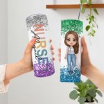 Personalised Cartoon Doctor Nurse Character Name Insulated 20 oz Skinny Tumbler with Straw and Lid Nurse Week Appreciation Gift for Medical Staff