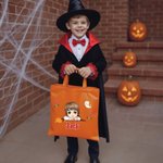 Personalized Magic Broom Ghost Candy Halloween Cartoon Character Canvas Bag with Name Halloween Party Gift for Boys Girls